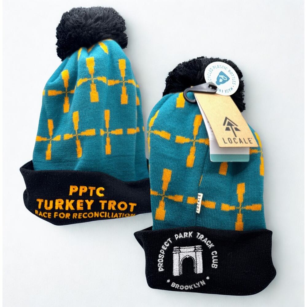 Prospect Park Brooklyn NY Turkey Trot Beanie Hat Locale NYC Rare Winter Pom NWT - Picture 2 of 15